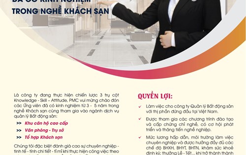 Công ty cổ phần PMC tuyển ứng viên có kinh nghiệm trong nghề khách sạn