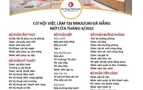 Mikazuki Đà Nẵng tuyển dụng nhiều vị trí