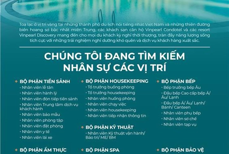 VINPEARLCONDOTEL TUYỂN DỤNG 1000 NHÂN SỰ - 30 VỊ TRÍ