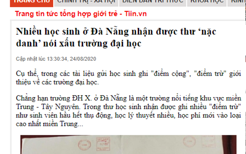 Báo Đất Việt - Nhiều học sinh ở Đà Nẵng nhận được thư ‘nặc danh’ nói xấu trường đại học