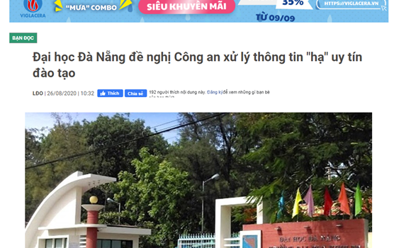 Báo Lao động - Đại học Đà Nẵng đề nghị Công an xử lý thông tin "hạ" uy tín đào tạo
