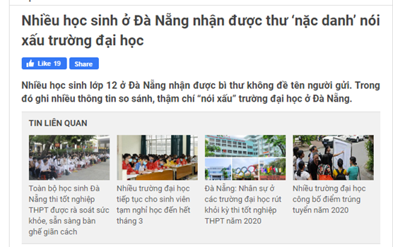 Tiin.vn - Nhiều học sinh ở Đà Nẵng nhận được thư ‘nặc danh’ nói xấu trường đại học